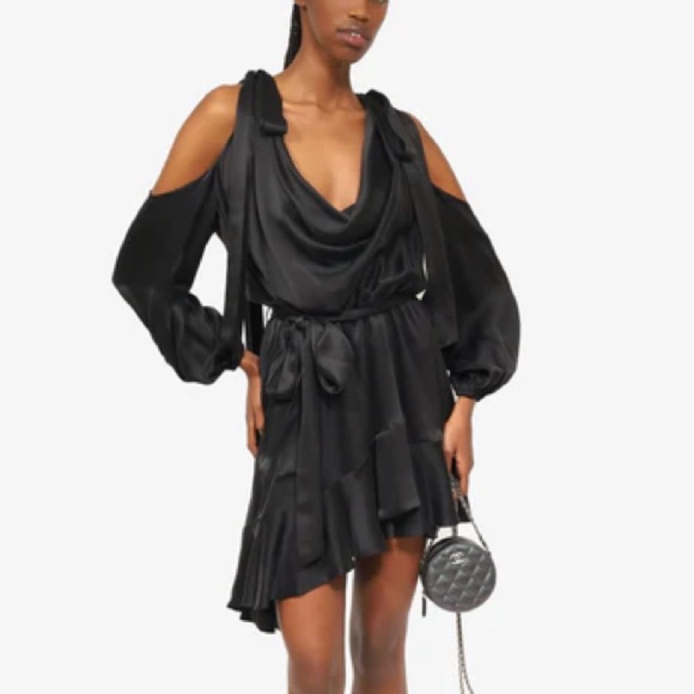 Zimmermann Black Cowl Neck Bishop Sleeve Cocktail Dress